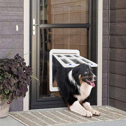 PETLESO Dog Door for Sliding Door, Lockable Dog Screen Door with Magnetic Closure Easy Install Pet Door for Dogs Cats, Inner Flap 11.2"x14.4" White