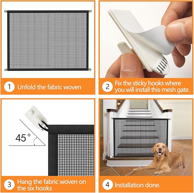 2-Pack Dog Gate for Stairs Pet Gates for The House: Dogs Screen Mesh Gate for Doorways Stairways Indoor Safety 29 inches Tall, 41 inch Wide