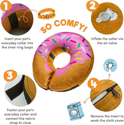 BENCMATE Inflatable Dog Cone Collar Alternative, Soft Dog Cone for Small Medium Large Dogs and Cats, Neck Recovery ECollar Donut Collar After Surgery (Medium, Donut-Strawberry)