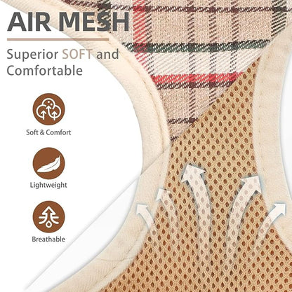 PUPTECK Soft Mesh Dog Harness and Leash Set Pet Puppy Cat Comfort Padded Vest No Pull Harnesses, Khaki, XS