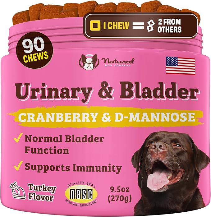 Natural Dog Company Urinary & Bladder Supplement for Dogs – Cranberry & D-Mannose, Marshmallow Root & Astragalus Soft Chews, Supports Urinary Tract Health, Bladder Function & Normal Urine Flow, 90 Ct