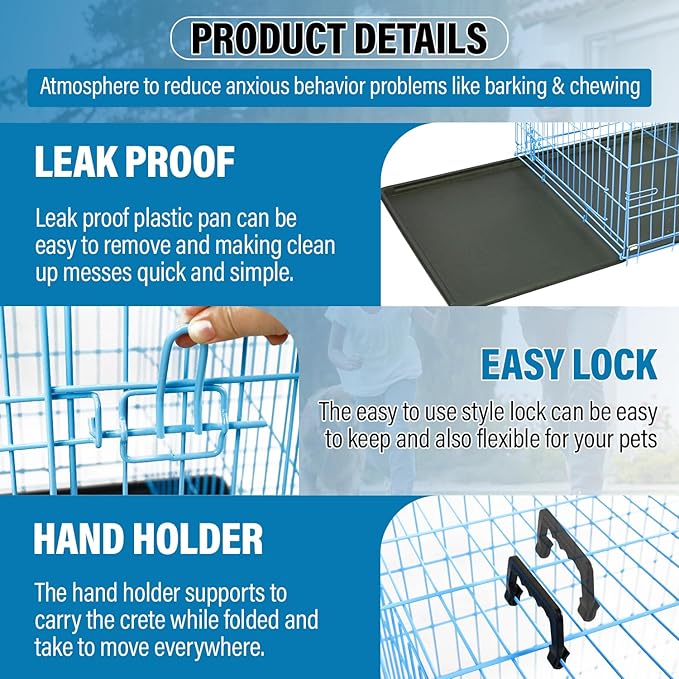 Dog Crates for Small Dogs 30" Folding Mental Wire Crates Dog Kennels Outdoor and Indoor Pet Dog Cage Crate with Double-Door,Divider Panel, Removable Tray,Blue