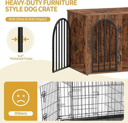 Hzuaneri 31.5'' Wooden Dog Crate Furniture, Indoor Dog Kennel Dogs Cage for Small/Medium Dogs, Heavy Duty Dog Crates Decorative Pet House End Side Table TV Stand, Rustic Brown DFC85101B