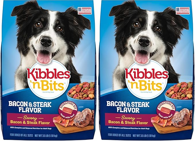 Kibbles 'n Bits Savory Bacon & Steak Flavor Dry Dog Food, 3.5 lb. Bag (Pack of 2)