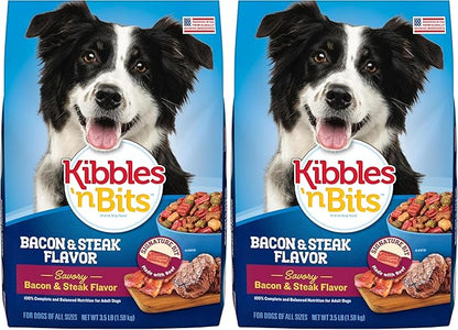 Kibbles 'n Bits Savory Bacon & Steak Flavor Dry Dog Food, 3.5 lb. Bag (Pack of 2)