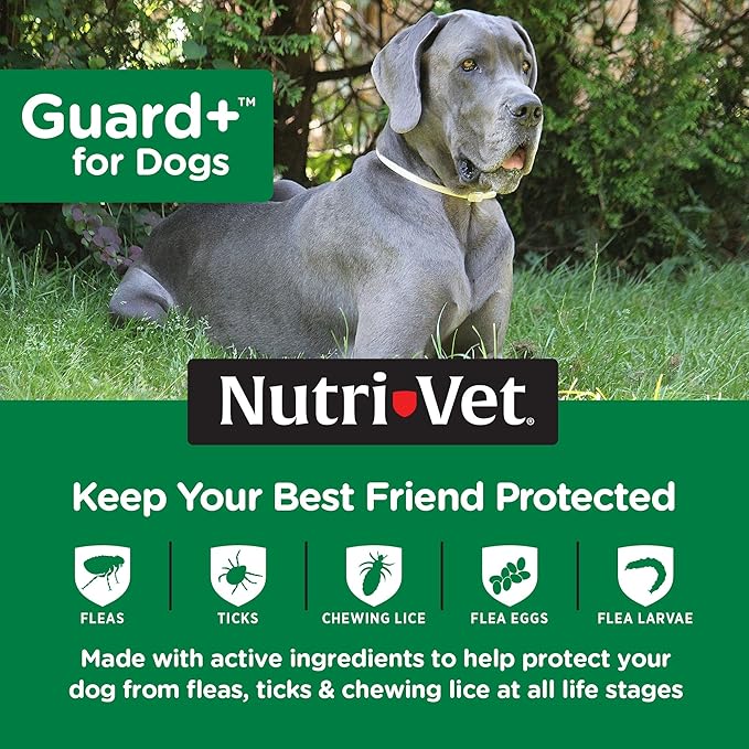 Nutri-Vet Guard+ for Dogs - Flea & Tick Prevention Treatment for Dogs 89-132 lbs. - Waterproof Topical- 90 Days of Protection - 3 Monthly Doses