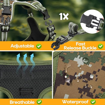 Timos Dog Harness Medium Sized,No Pull Dog Harness Adjustable Metal Rings 3 Buckles,Reflective No Choke with Easy Control Handle for Medium Dogs,Military Green M