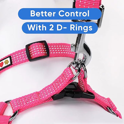 Pawtitas Reflective Step-in Dog Harness – Adjustable No-Pull Vest for Puppies to Seniors, Safe & Comfortable, M Pink