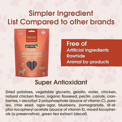 Get Naked Dental Sticks Grain-Free Chicken Flavor Dog Treats Variety Pack, Digestive Health + Skin & Coat + Joint Health + Super Antioxidant, Total 4 Bags, 24.8-oz, 64 Sticks