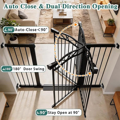 Fairy Baby 62.6"-65.3" Extra Wide Baby Gate with Door, 63 64 65 Inches Walk THR Baby Gates for Stairs Pressure Mounted no Drill, Indoor Tension Metal Child Pet Dog Safety Gate for Kids, Black