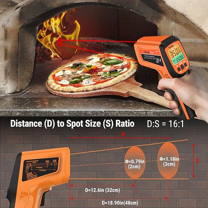 TempPro TP450 2 Laser Temperature Gun for Cooking, 16:1 D:S Ratio Infrared Thermometer Gun for Pizza Oven, Laser Thermometer Gun with Adjustable Emissivity Temp Gun -58 to 1022℉(Previously ThermoPro)