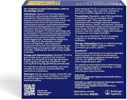 NexGard Plus (afoxolaner, moxidectin, and pyrantel) Flea and Tick Protection & Heartworm Preventive for Dogs Soft Beef Flavored Chewables, 17.1-33 lbs. (Gold) 6 Chews (6 Month Supply)