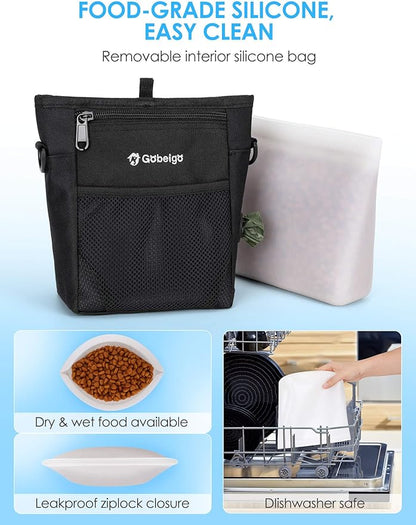 Gobeigo Dog Treat Pouch, Magnetic Closure & Sealable Silicone Bag Insert, 4-Cup Capacity – Belt Clip/Waist Belt/Crossbody Wear, Clicker Included – Great for Pet Training & Walking (Black)