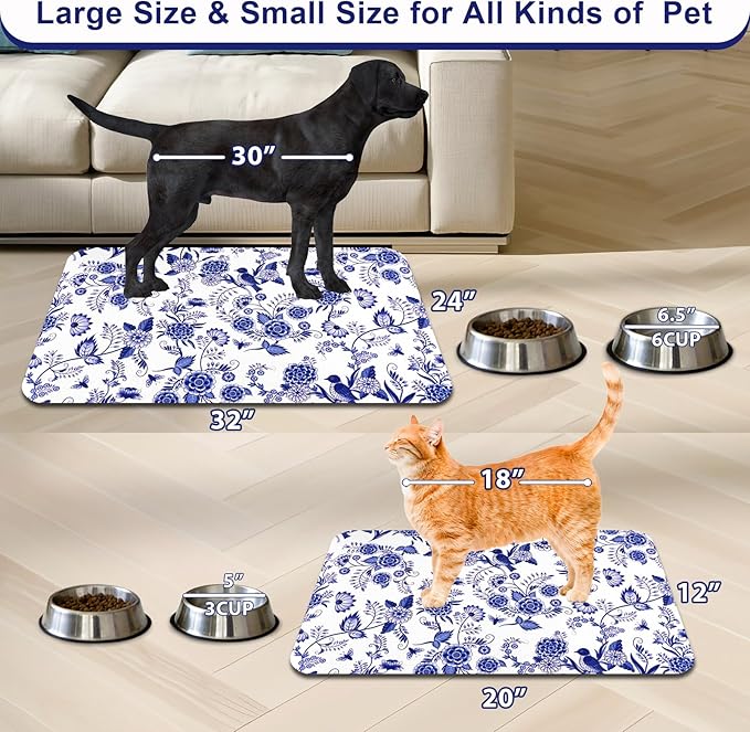 Dog Food Mats for Floors Waterproof Mat for Cat Food and Water Bowls - Absorbent Quick Dry Non Slip Mat for Pet Feeding