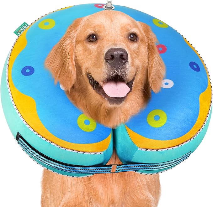 Inflatable Reflective Dog Cone Collar Alternative After Surgery,Dog Neck Donut,Recovery Soft Protective E Collar,Adjustable,for Small Medium and Large Dog Cats (Blue, L)