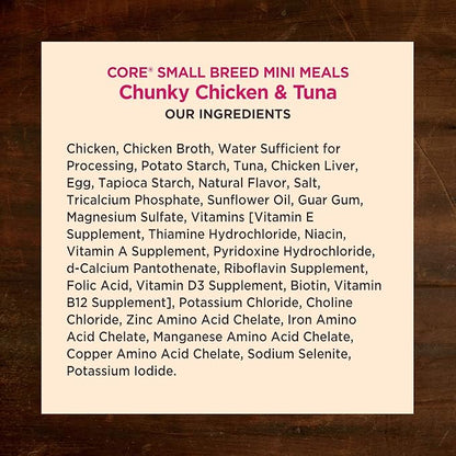 Wellness CORE Small Breed Mini Meals Chunky in Gravy Adult Wet Dog Food, Grain Free, Natural, Chicken and Tuna Dinner Recipe, 3 oz, Pack of 12 Pouches
