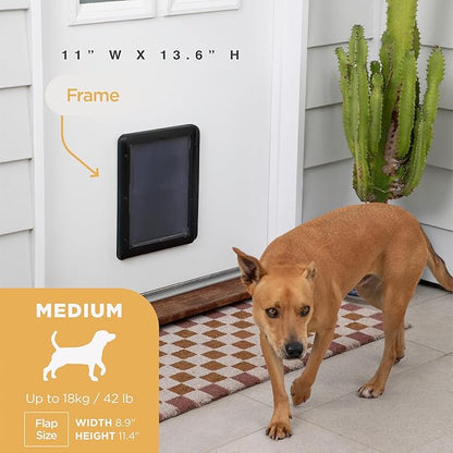Hakuna Pets Essential Pet Door for Screens, Doors and Walls up to 2.17" Thick, for Dogs and Cats up to 42 lbs, Medium, Black