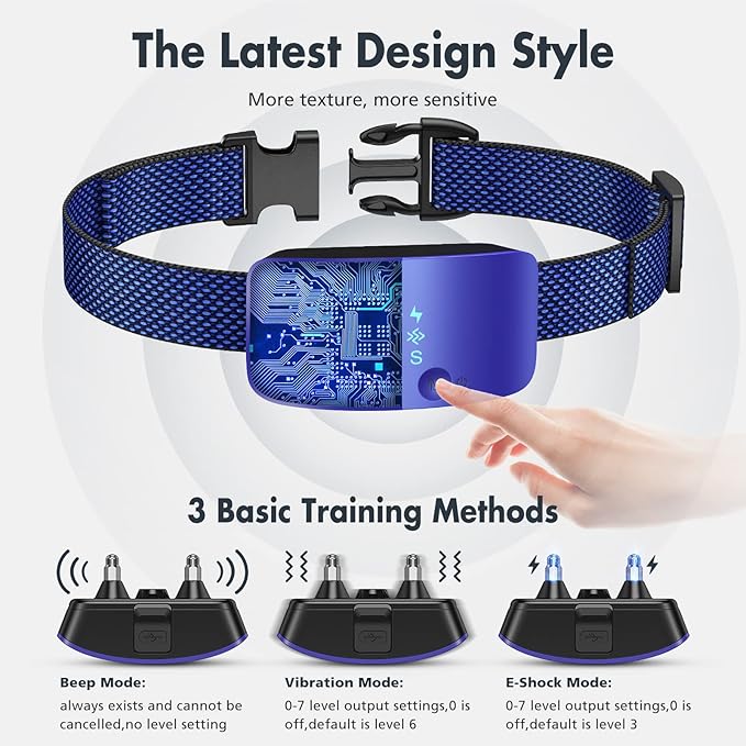 NBJU Bark Collar for Dogs,Rechargeable Anti Barking Training Collar with 7 Adjustable Sensitivity and Intensity Beep Vibration for Small Medium Large Dogs(Dark Blue