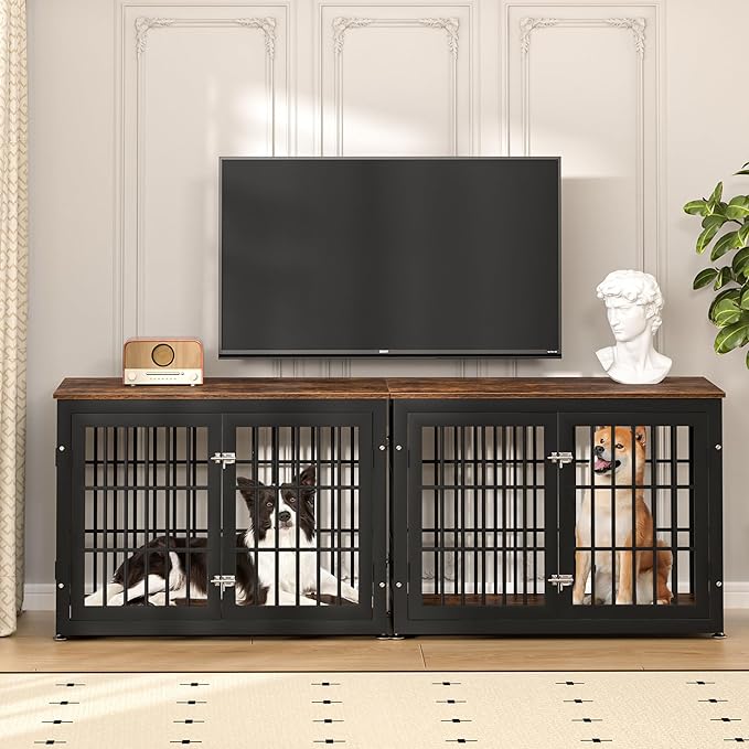 rehomerance 38 Inch Heavy Duty Dog Crate Furniture for Large and Medium Dogs, Decorative Pet House End Table, Wooden Cage Kennel Furniture Indoor, Rustic Brown