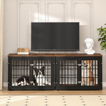 rehomerance 38 Inch Heavy Duty Dog Crate Furniture for Large and Medium Dogs, Decorative Pet House End Table, Wooden Cage Kennel Furniture Indoor, Rustic Brown
