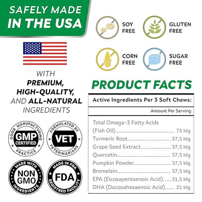 StrellaLab Dog Allergy Relief & Anti Itch Support Chews w/Omega 3: Real Ingredients, Real Taste! Skin & Coat Immune Supplement w/Fish Oil, Pumpkin & Enzymes — Developed by Experts - Made in USA -180Ct