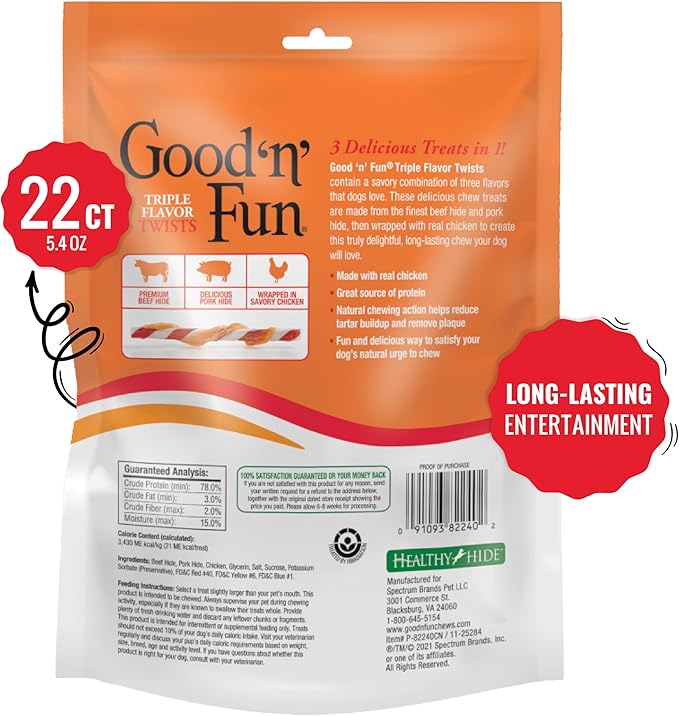 Good 'N' Fun Triple Flavor Twist Chews for Dogs,22-Count,(Pack of 2)
