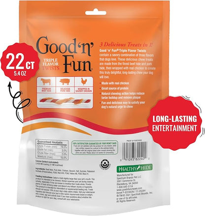 Good 'N' Fun Triple Flavor Twist Chews for Dogs,22-Count,(Pack of 2)
