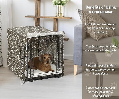 MidWest Homes for Pets Medium Dog Crate Cover with Teflon Fabric Protector, Poly-Cotton Privacy Kennel Cover Fits Most 30-inch Crates, Brown Designer Print, Washable, Reduces Barking