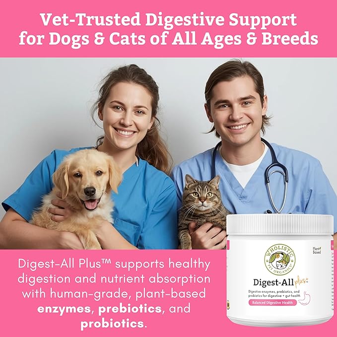 Wholistic Pet Organics Daily Cat & Dog Probiotics for Digestive Health, Anti Diarrhea & Gut Support - Probiotics for Dogs with Digestive Enzymes & Prebiotic Fiber - Cat Probiotic - 8 Oz - 227 Scoops