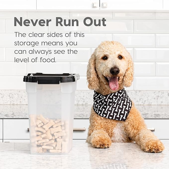 IRIS USA Airtight Dog Food Storage Container, WeatherPro, Up to 10 lbs, for Dog Cat Bird and Other Pet Food Storage Bin, Keep Fresh, Translucent Body, Made in USA, Clear/Gray