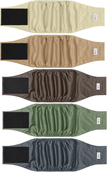 5 Pack Dog Diapers Male Reusable, Premium Belly Bands for Dogs, High Absorbing Male Dog Pee Wraps for Doggie in Incontinence or Excitable Urination Gray,Green,Brown S