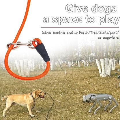Tie Out Rope Dog Leash, 15-20-30-50-65 FT Heavy Duty Nylon Check Cord for Medium Large Dogs Indoor/Outdoor Playing Camping Backyard (Orange, 3/8" x 30ft)