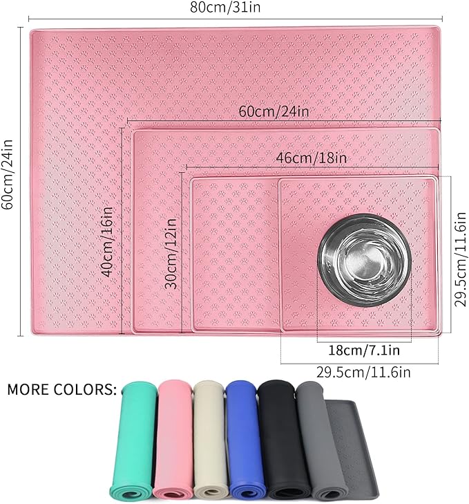 Ptlom Pet Placemat for Dog and Cat, Mat for Prevent Food and Water Overflow, Suitable for Small, Medium and Big Pet,24.5" 16.5", Pink