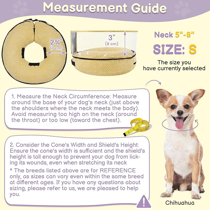 Soft Inflatable Dog Cone for Surgery Recovery, Protective Dog Donut Collar with Shield to Stop Licking Wounds, 2-in-1 Patented Comfort Blow-Up Collar for Small Pets, Chihuahua (Khaki, S)