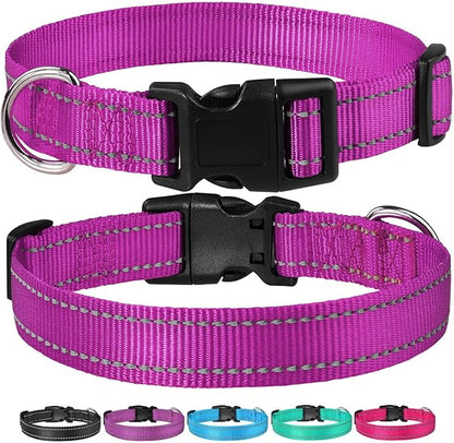 Reflective Dog Collar with Buckle Adjustable Safety Nylon Collars for Small Medium Large Dogs, Purple S