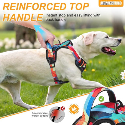 BEAUTYZOO No Pull Dog Harness Medium,Adjustable Dog Harness and Leash Set -Easy Wearing with 3 Buckles/Control Handle,No Choke Soft Padded Reflective Pet Vest for Training Walking Hiking, M