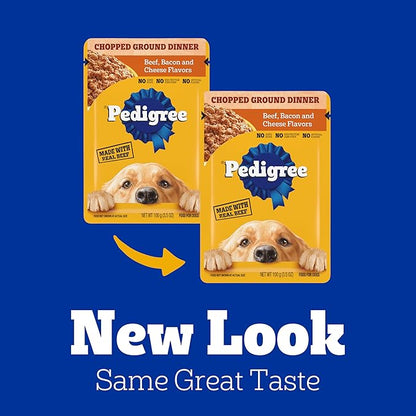Pedigree Chopped Ground Dinner Wet Dog Food Pouches with Beef, Bacon, & Cheese Flavor, 3.5 oz Pouches, 16 Count
