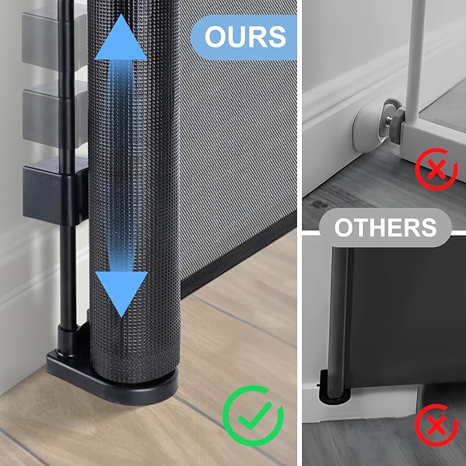 120 inches Extra Wide Baby Gate, 34 inches Tall Retractable Pet Gate for Large Openings, Hallways, Room Dividers, Mesh Safety Barrier for Indoor Outdoor Use, Black