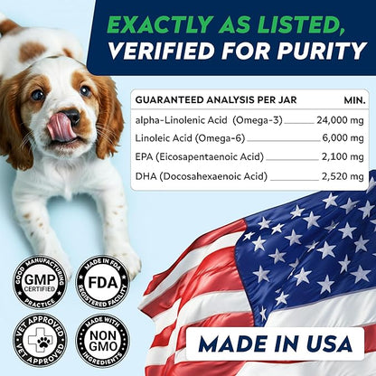 StrellaLab Omega 3 for Dogs - (180Ct) Fish Oil Treats - Allergy & Itch Relief Skin & Coat Supplement - Dry Itchy Skin, Anti Shedding & Hot Spots Treatment - Pet Salmon Oil Chews - Chicken Flavor