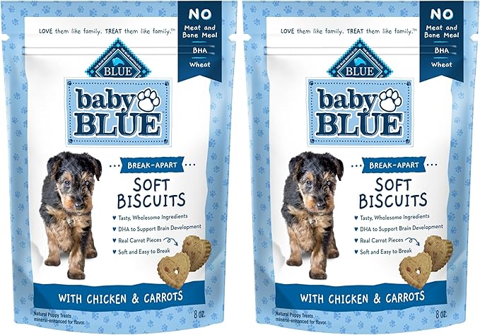Blue Buffalo Baby Blue Soft Biscuits with DHA, Natural Dog Treats for Puppies, Great for Training, with Chicken & Carrots, 8-oz Bag (Pack of 2)