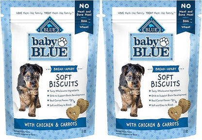Blue Buffalo Baby Blue Soft Biscuits with DHA, Natural Dog Treats for Puppies, Great for Training, with Chicken & Carrots, 8-oz Bag (Pack of 2)