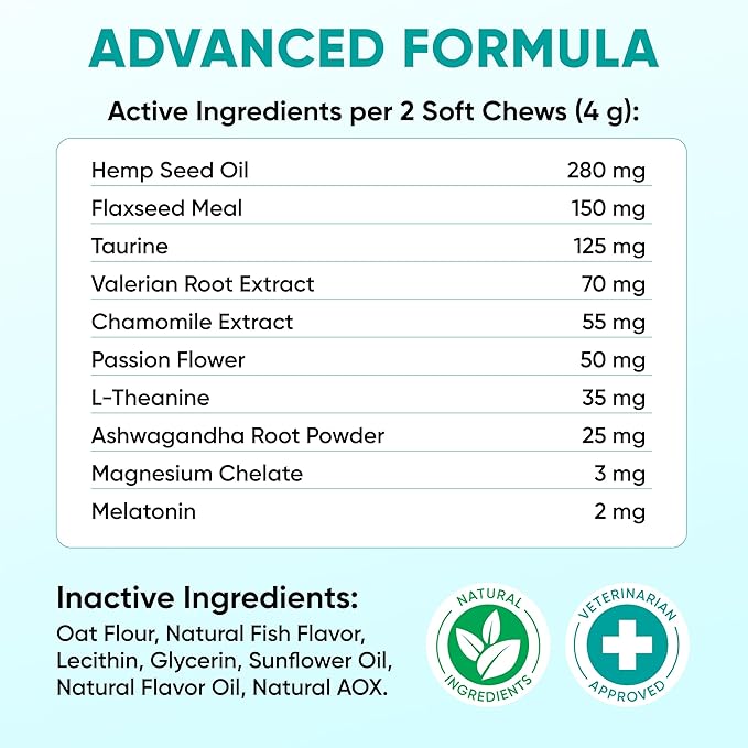 Hemp Calming Chews for Dogs - Dog Calming Chews for Anxiety Relief, Stress, Separation, Fireworks, Thunder, Travel, Vet Visits - USA Product - 120 Soft Treats with Melatonin, Chamomile, Passion Flower