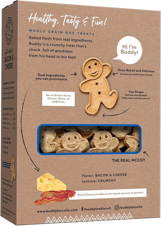 Buddy Biscuits 16 oz. Box of Crunchy Dog Treats Made with Bacon & Cheese (Pack of 2)