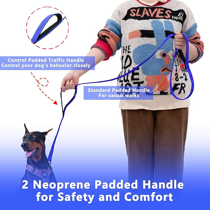 Dog Leash 5ft Long, Double Handle Dog Leash for Safety Control Training, Heavy Duty Dog Leads with Traffic Padded Handles, Reflective Leashes for Small Medium Large Dogs(5ft, Navy Blue)
