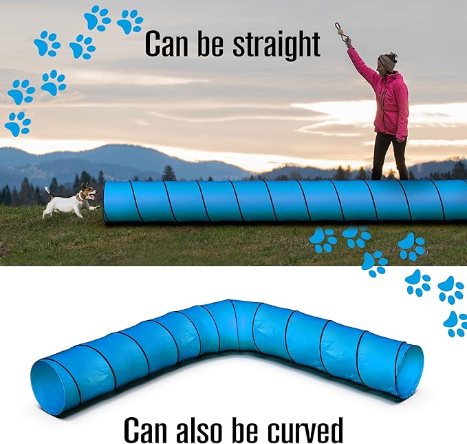 Houseables Dog Tunnel, Dog Agility Tunnel, Agility Equipment, 18 Feet, Puppy Obstacle Course, Pet Playground, Crawling, Small, Medium, Large, Indoor/Outdoor, Play, Pop Up Set, Exercise Tube, Toy, Blue