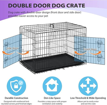 BestPet | Dog Crate | 30" | Black | Foldable Metal Kennel with Double Doors, Secure Slide-Bolt Latches, Leakproof Tray | Portable Dog Cage for Small Breeds | for Travel, Indoor & Outdoor Use