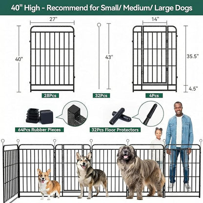 Dog Playpen Outdoor 32 Panels 40'' Rustproof Metal Dog Fence with Gate Small Medium Portable Large Dog Play Pen 72FT 240 Sq.ft for RV Camping, Trips, Play Yard
