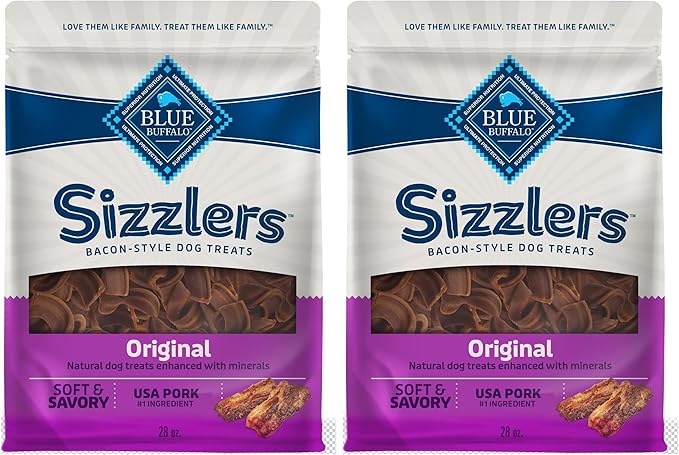 Blue Buffalo Sizzlers Bacon-Style Dog Treats with Real USA Pork, Original Flavor, 28-oz Bag (Pack of 2)