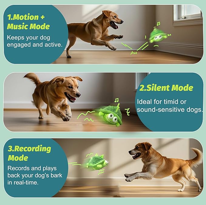 GUKCO Interactive Moving Dog Toys – Plush Chew Toy with Bouncing Ball, Music & Recording | Rechargeable Self-Play Toys for Small, Medium & Large Dogs to Keep Them Engaged (Turtle)