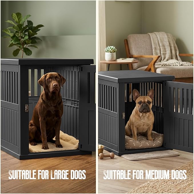 30 INCH Small Dog Crate Furniture, Lockable Indoor Dog Kennel Heavy Duty Decorative Plastic Pet Cage End Table for Small/Medium Dogs, Black